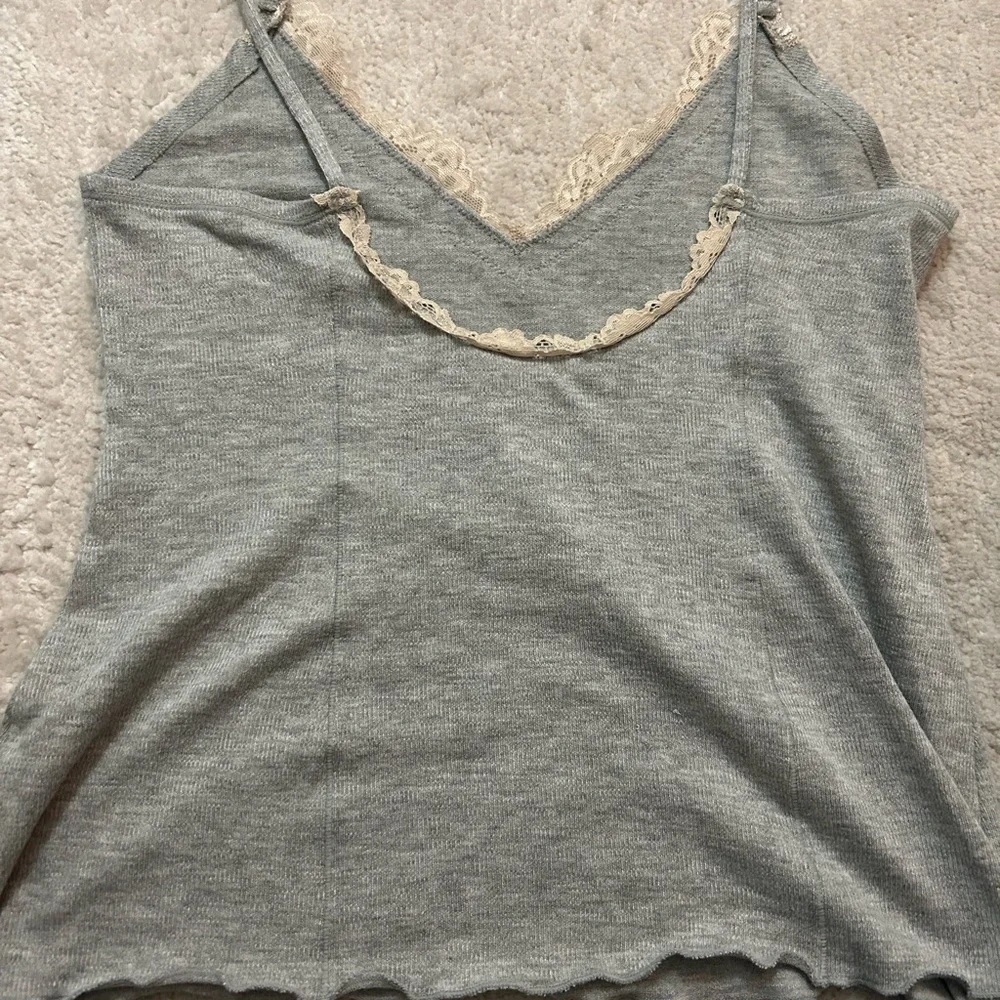 Free People Lace-Trim Camisole Babydoll Tank Top - Gray - Picture 2 of 6